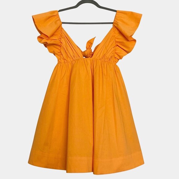 FOR LOVE & LEMONS Clementine Ruffled Tie Back Mini Dress Orange - Picture 8 of 14
